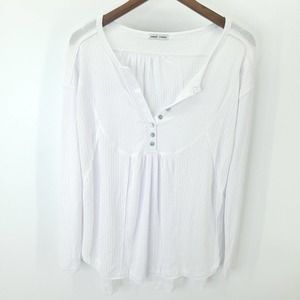 Sweet Romeo Henley Womens Medium Solid White Long Sleeve Waffle Knit Peasant